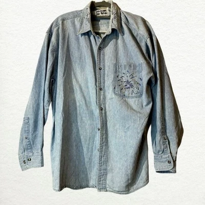 Camisa Denim Christine Alexander L Años 90 De Colección Embellecida Estrás Gran Tamaño EE. UU. Foto 1 de 4