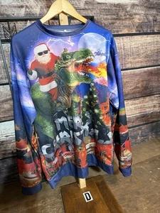 Suéter Feo Navidad Feliz Navidad Papá Noel en T-Rex Hombre’s Talla L Poliéster - Imagen 1 de 2