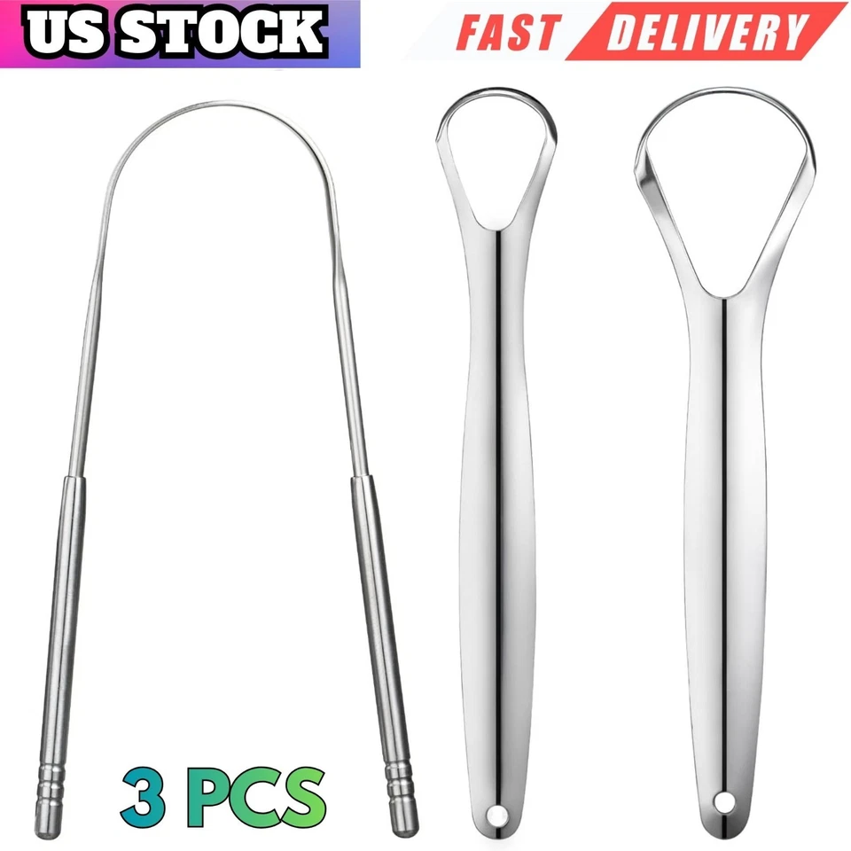 Raspador de lengua de metal de 3 piezas raspadores de lengua de acero inoxidable para adultos niños Foto 1 de 4