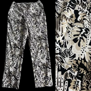 Lulu B Stretch Black Brown Beige Leaf Pull On Ankle Pant Cruise Resort Wear 6 - Picture 1 of 8