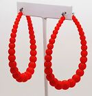 Big hoop plastic round beaded red color oval shape hoops acrylic 2 inch earrings
