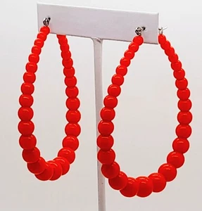 E001 Big hoop plastic red color oval shape hoops acrylic 2 inch earrings - Picture 1 of 6