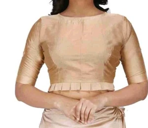 U-Boot-Ausschnitt Taft Seide Langarm Sari Bluse, Sari Bluse mit Rüschen Taille - Bild 1 von 6