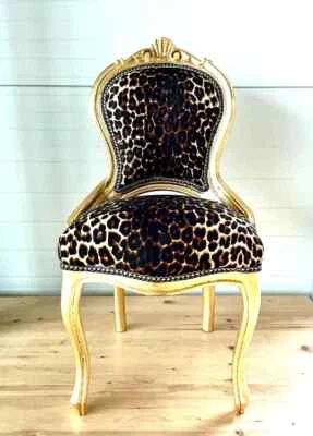 Chaise enfant style baroque français chaise italienne ancienne enfant imprimé léopard - Photo 1/4