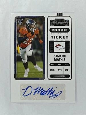 2022 Panini Contenders Damarri Mathis RC Rookie Ticket Auto Denver Broncos - Image 1 of 2