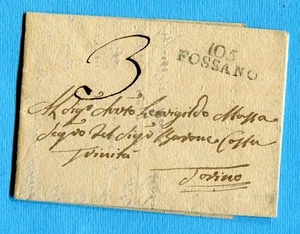 1813 105 FOSSANO stamp.nero ( Vollmeier n.4) per TORINO (305673) - Imagen 1 de 1