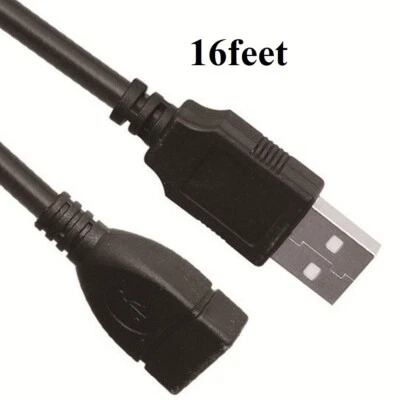 16ft USB 2.0 Extension Extender Cable Cord Standard Type A Male to Female Black - Image 1 of 3