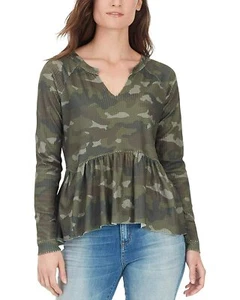 William Rast Womens Gryphon Printed Peplum Top Military Olive Camo XS - Picture 1 of 2
