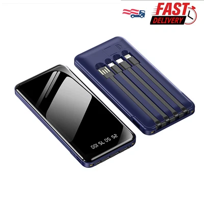 20000mAh Portable Power Bank Fast Charging Battery with 4 Built in Cables Blue - Image 1 of 4