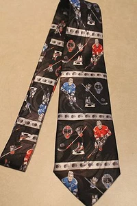 Lot's Of Hockey Players,Pucks,Masks & Sticks A New Black Polyester Neck Tie! - Picture 1 of 2