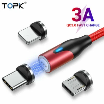 TOPK 3A Magnetic Fast Charging Cable USB Type C & iPhone Charger Data Sync Cord - Image 1 of 4