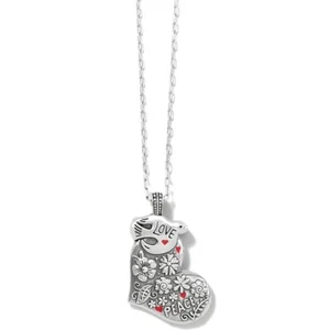 NWT Brighton Fashionista Give Love Peace Silver Heart Flowers Dove Necklace $70 - Picture 1 of 7