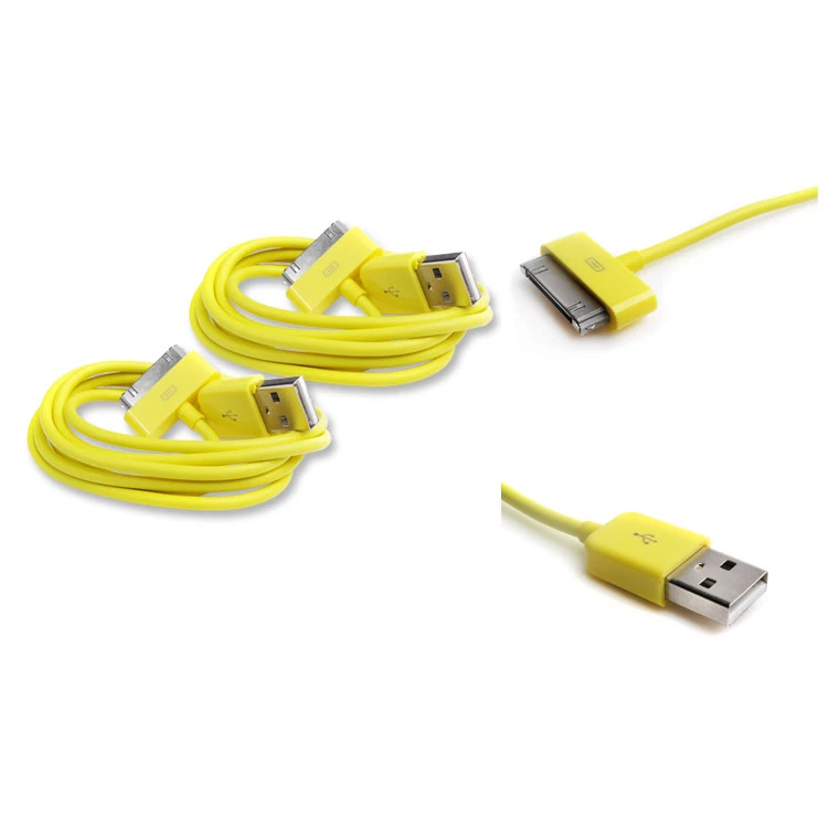 2X 10FT 30-PIN USB SINCRONIZACIÓN CARGADOR DE ALIMENTACIÓN CONECTOR DE CABLE AMARILLO IPHONE 4S IPOD IPAD Foto 1 de 1