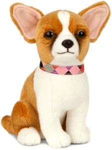 LIVING NATURE  Toy Dog CHIHUAHUA - AN513 23CM Seated White & Brown with Collar - Picture 1 of 3