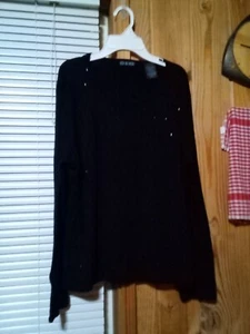 DLG L Black Embellished Ribbed Rayon Nylon Sweater - Picture 1 of 7