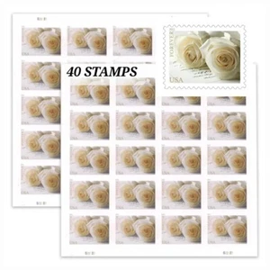 40 WEDDING WHITE ROSE Forever Stamps 2 SHEETS - Picture 1 of 5