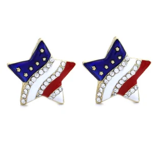 Independence Day 4th of July American US Flag Star Stud Post Earrings e361gld - Picture 1 of 2