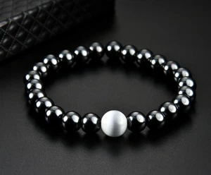 Russian Natrolite Crystal Magnetic Hematite Wellness Stretch Healing Bracelet - Picture 1 of 2