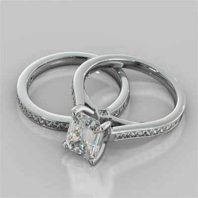 3.56 Ct Emerald Cut Lab Grown Diamond Ring For Wife Solid 18K White gold - Image 1 of 4