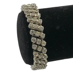 Vintage erweiterbares Armband dreireihig schräge Krappen Set Strass Deko Japan - Bild 1 von 5