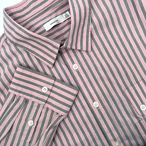 COACH Mens Sz XXL Long-Sleeve Button-Up Gray/Pink Striped Shirt Embroidered Logo - Picture 1 of 8