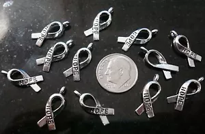 12 Cancer awareness hope ribbon charms antiq silver plated zinc findings cfp050 - Picture 1 of 3