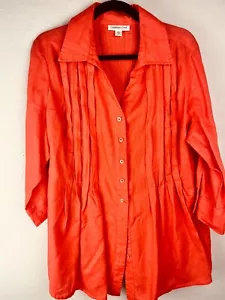 Coldwater Creek 100% Linen Collared Button-Front Pleated Top Size 1X Orange - Picture 1 of 7