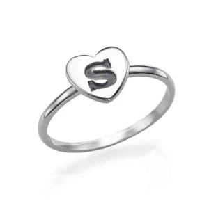 Sterlingsilber 925 Ring Herz Mit Initiale Schmuck Für Damen Mädchen Prom - Bild 1 von 4