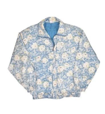 Vintage Silk Jacket Womens M Floral Zip Warm Up Windbreaker Fuda International - Image 1 of 4