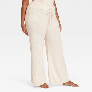 Women's Sweater Wide Leg Pajama Pants - Auden Oatmeal 2X - Picture 1 of 3