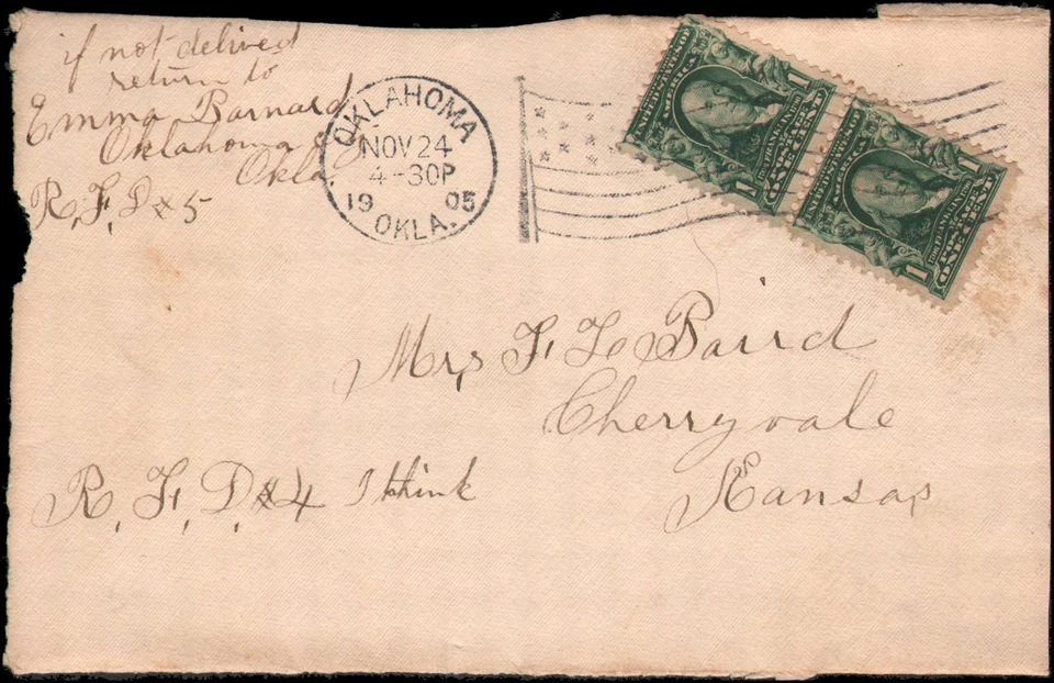 Oklahoma (City) Oklahoma Territory to Cherryvale KS, 1905, только передняя часть - Изображение 1 из 1