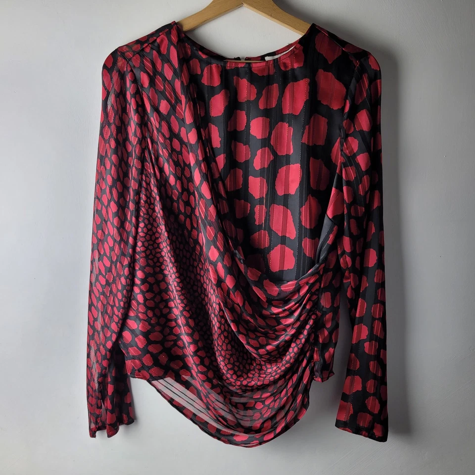 Silvian Heach Women XS Black Pink Sheer Faux Wrap Blouse Casual Smart Career - Image 1 of 4