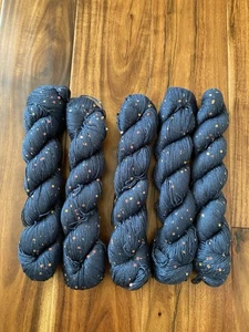 Fancy 5 Skein Yarn Navy Rainbow Sequin 50% Wool 50% Cotton 524g #360 - Picture 1 of 5