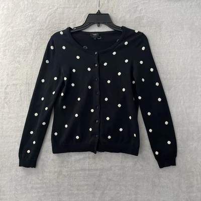 Talbots 女子开衫上衣黑色圆点小号 P 棉长袖 — 第 1/4 张图片