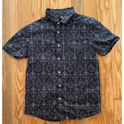 Volcom Mens Geometric Black Short Sleeve Button-Up Shirt Size S surf skate beach - Image 1 of 4