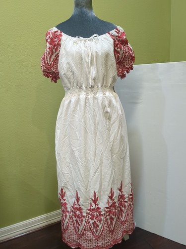 VETEMENTS Abito donna Anthropologie Kindred taglia M ricamato cotone bianco rosso foderato