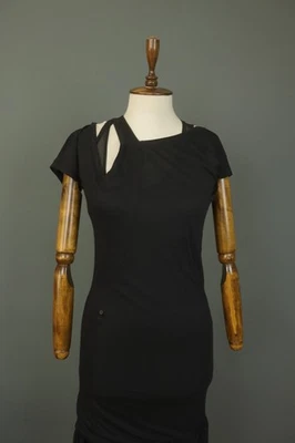 Girbaud Black 100% Cotton Long Sleeve Asymmetrical Neck Bodycon Dress Size 38 - Image 1 of 4