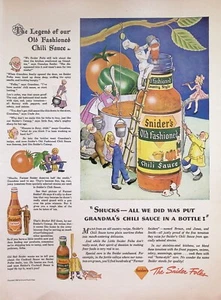 VINTAGE 1940s Print Ad ~ Snider's Old Fashioned Chili Sauce ~ Grandma's Chili... - Picture 1 of 1