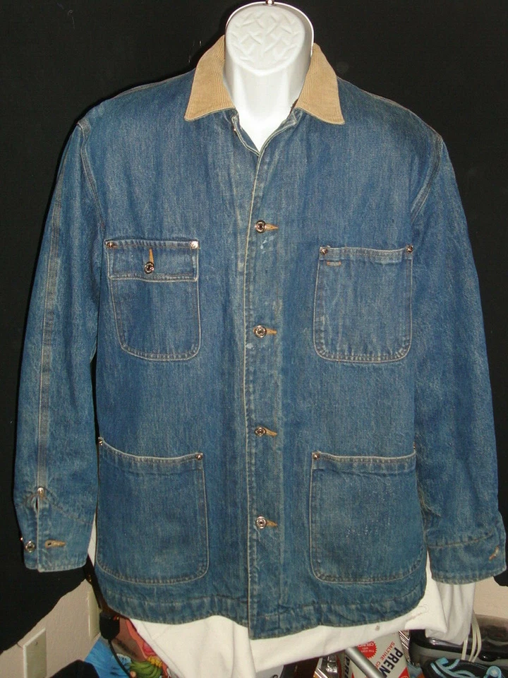 VTG POLO DUNGEREE RALPH LAUREN  DENIM W/RED WOOL PLAID LINING FIELD JACKET SZ. M - Image 1 of 4
