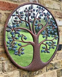 Tree of Life Garden Mirror Copper & Blue/Green Colour Metal Garden Mirror 50cm - Picture 1 of 9