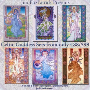 JUEGO DE 2 DIOSAS CELTAS IRLANDESAS. 6 impresiones artísticas de Jim FitzPatrick. A3 11""x16"" - Imagen 1 de 1