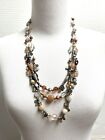Beaded Multi-strand Necklace Silver  Amber Tone Brown Faceted Beads