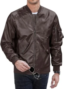 COOFANDY CLASSIC a dark Brown sz S Faux Leather Jacket Bomber Casual Fit NWT - Picture 1 of 6