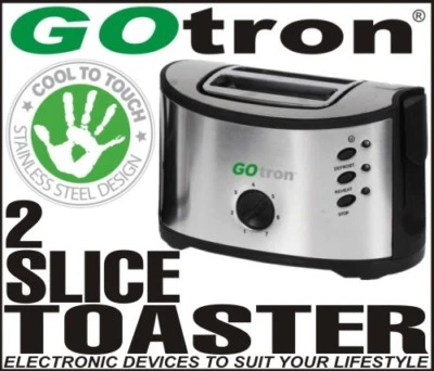 TOASTER STAINLESS STEEL COOL TOUCH 2 SLICE GOTRON TOASTER 12MTH WARRANTY NEW - image 1 of 3