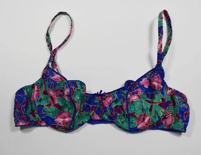 Vintage Sears 97795 Blue Floral Wet Look Glossy Underwire Balconette Bra Sz 38C - Image 1 of 4
