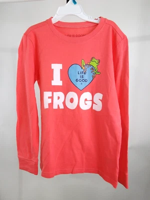 Life is Good Kid Long Sleeve Crusher Tee I Love Frogs Orange Medium 81749 - Image 1 of 4