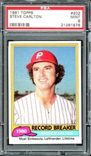 1981 Topps Baseball #202 Steve Carlton PSA 9