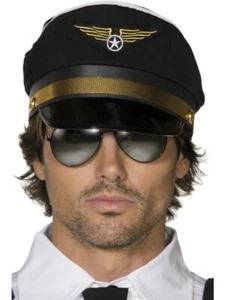 Fancy dress Costume Accessory Pilots Cap, Black - Picture 1 of 4