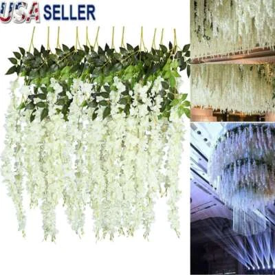 12 Piezas Guirnalda Colgante Artificial Falsa Glicinia Vid Ratta Flores Seda Decoración 43" Foto 1 de 4