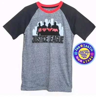 CAMISETA LIGA DE LA JUSTICIA NIÑOS/GURÚS. Talla XL 4 en adelante... GRIS/NEGRO/ROJO. GRÁFICO GENIAL. Foto 1 de 4